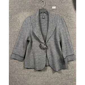 Avenue Sweater Womens XL Gray Wool Shawl Collar Herringbone Cardigan Jacket